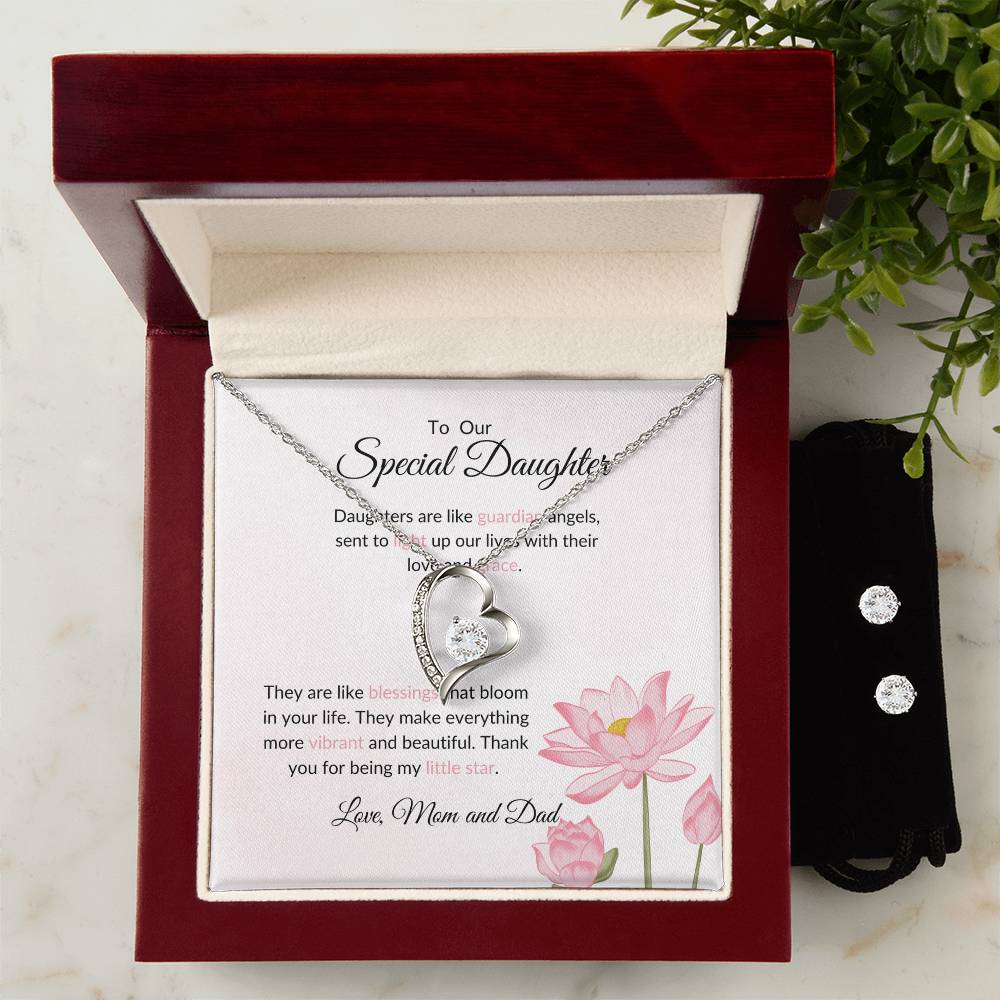 To My Special Daughter – Stunning Forever Love Necklace & Earrings Bundle Gift