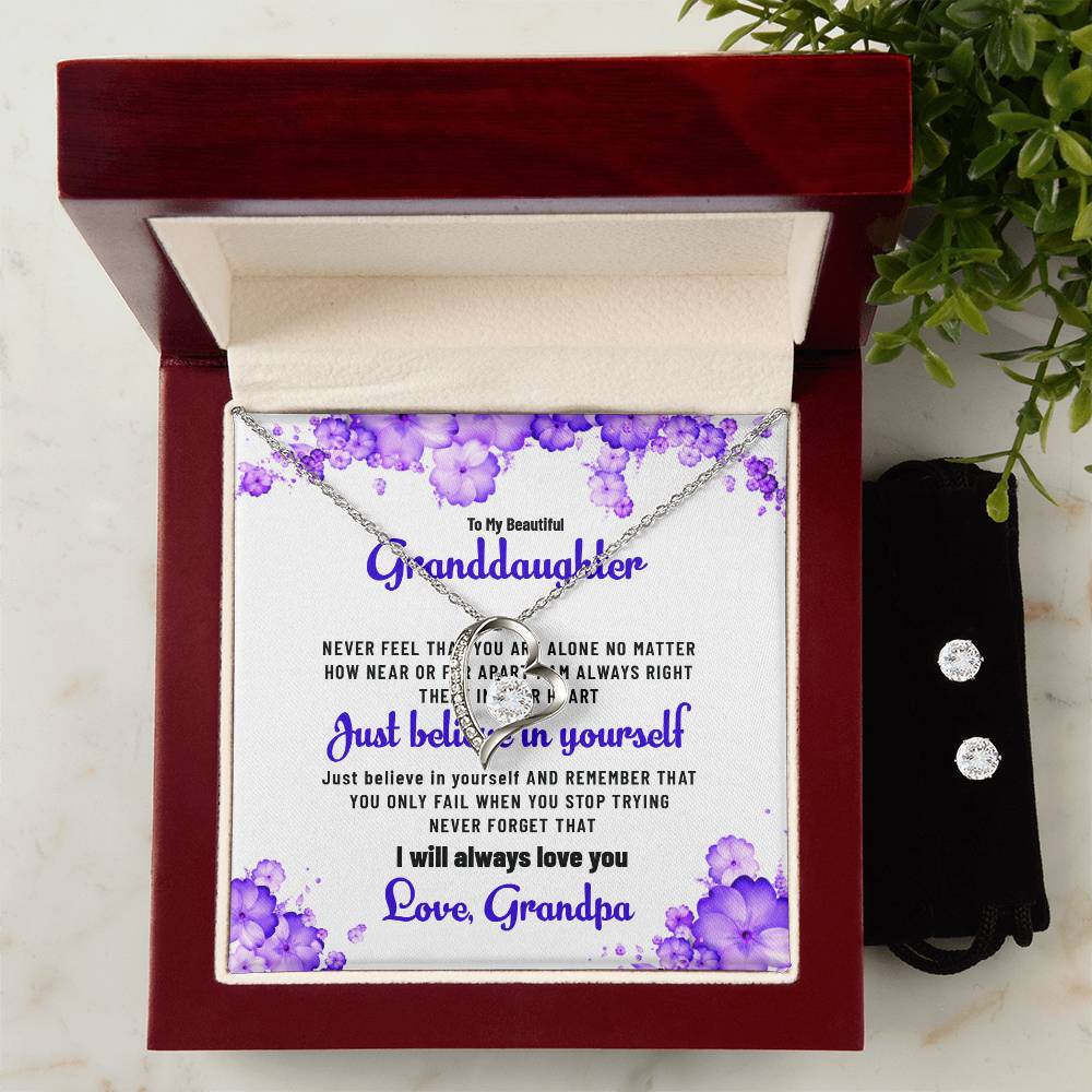 To My Beautiful Granddaughter | Forever Love Necklace & Earring Set, Gift from Grandpa to Granddaughter