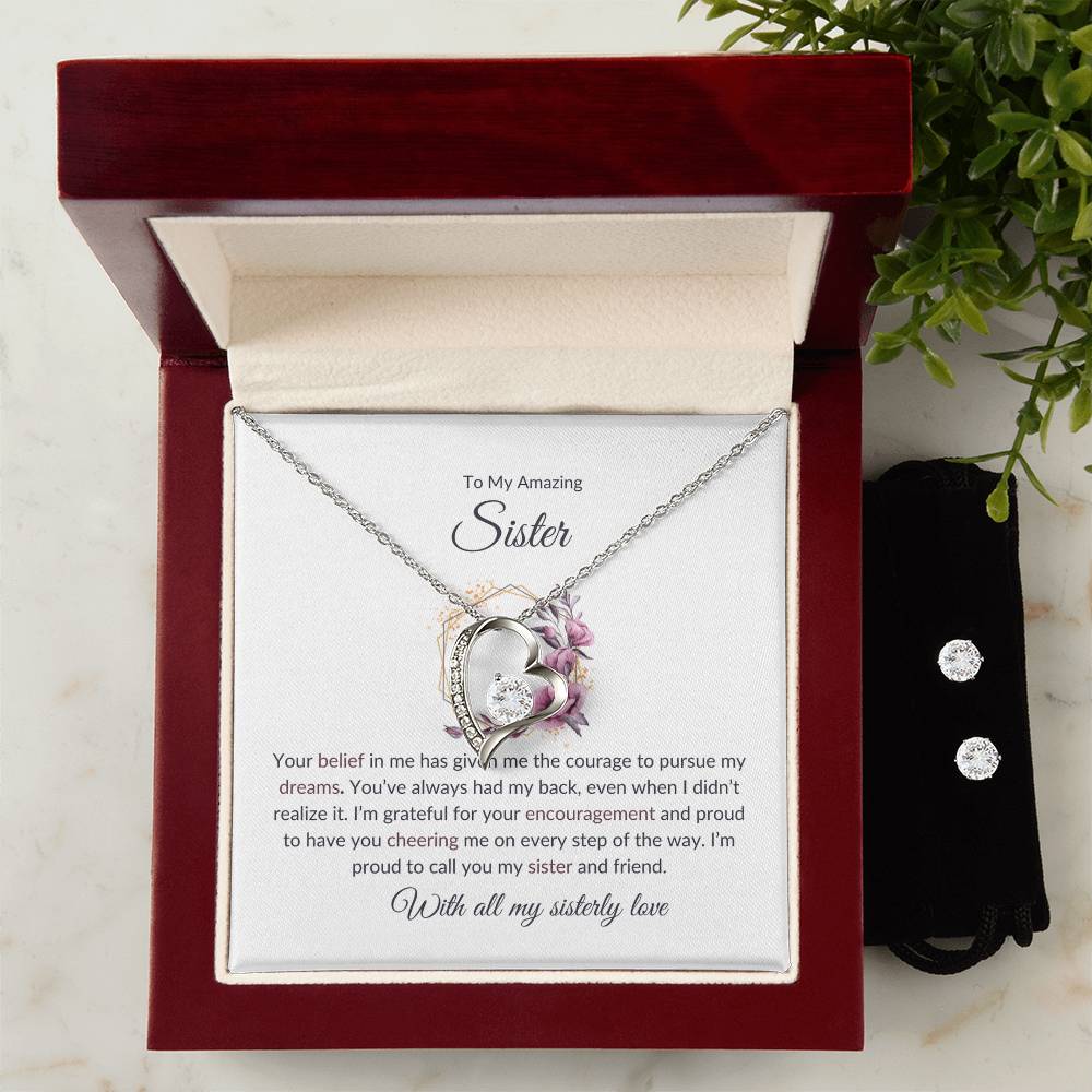 To My Incredible Sister – Forever Love Necklace & Earring Set | A Stunning Gift for My Role Model