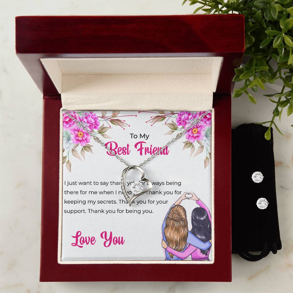 To My Lifetime Best Friend - Forever Love Necklace and Earrings Set | Gift for Best Friend | Friendship Gift