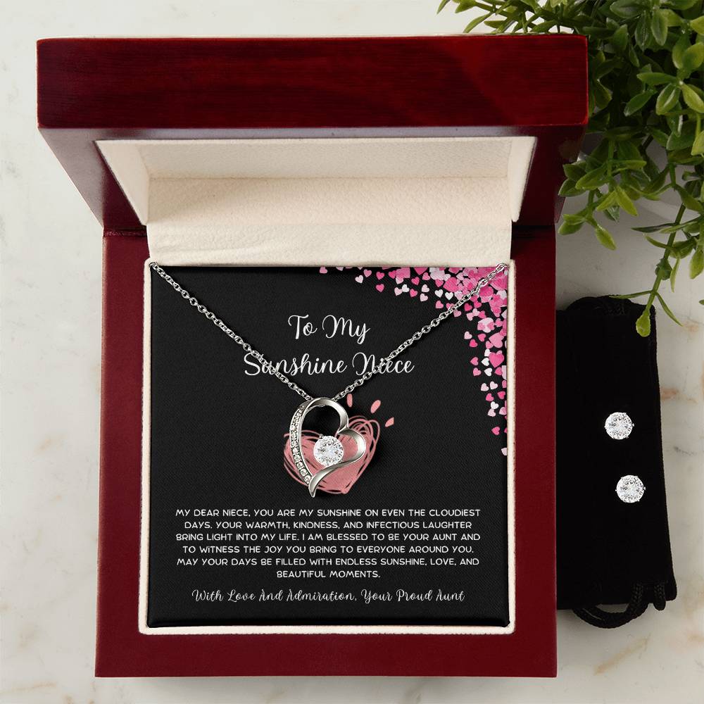 To My Sunshine Niece - From Aunt to Niece Forever Love Necklace With Earrings - SOUVMOUR