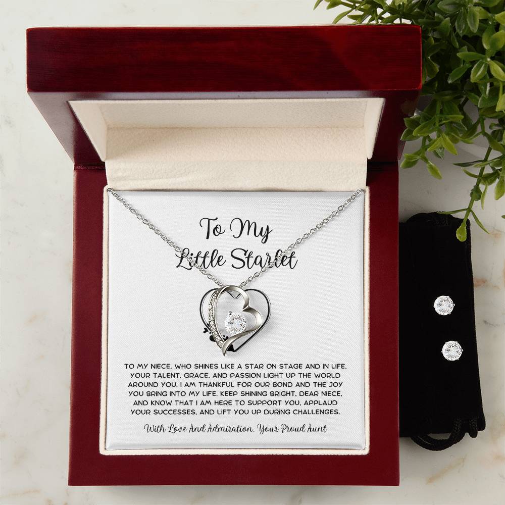 To My Little Starlet - From Aunt to Niece Forever Love Necklace With Earrings - SOUVMOUR