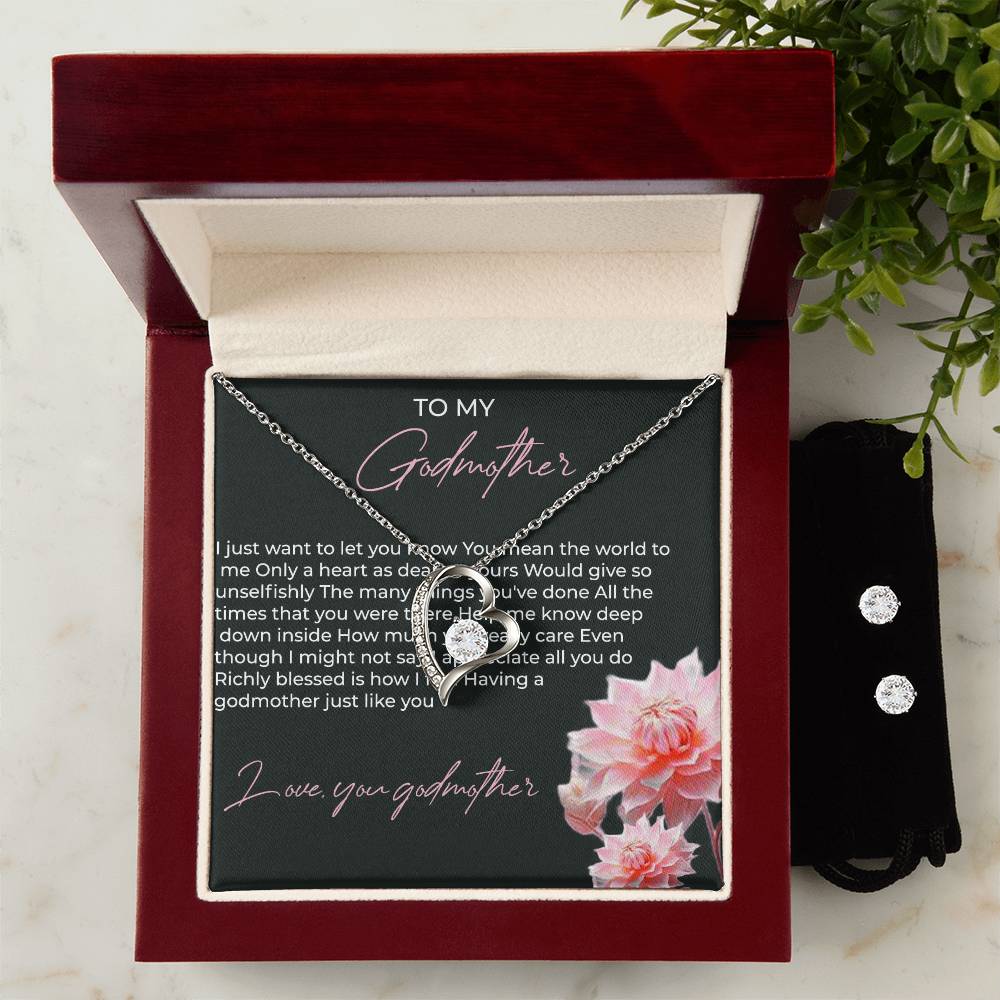 To My Godmother Forever Love Necklace & Earring Set | Godmother Gift | Godmother Necklace