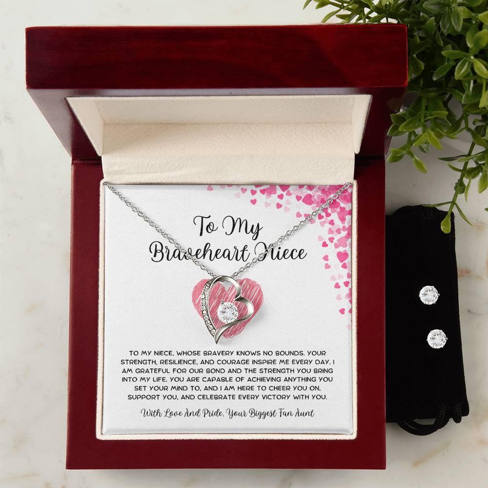 To My Braveheart Niece - From Aunt to Niece Forever Love Necklace With Earrings - SOUVMOUR