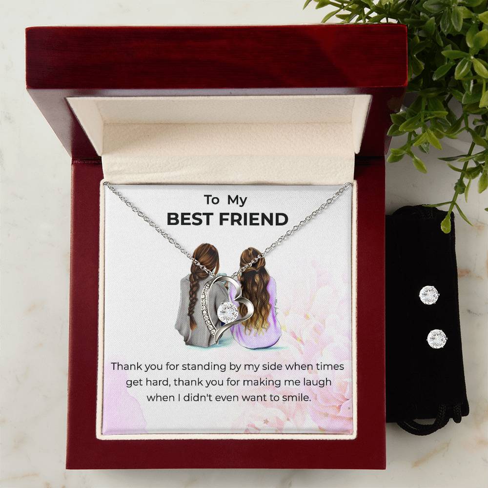 To My Bestie Thank You - Forever Love Necklace and Earrings Set | Gift for Best Friend | Friendship Gift