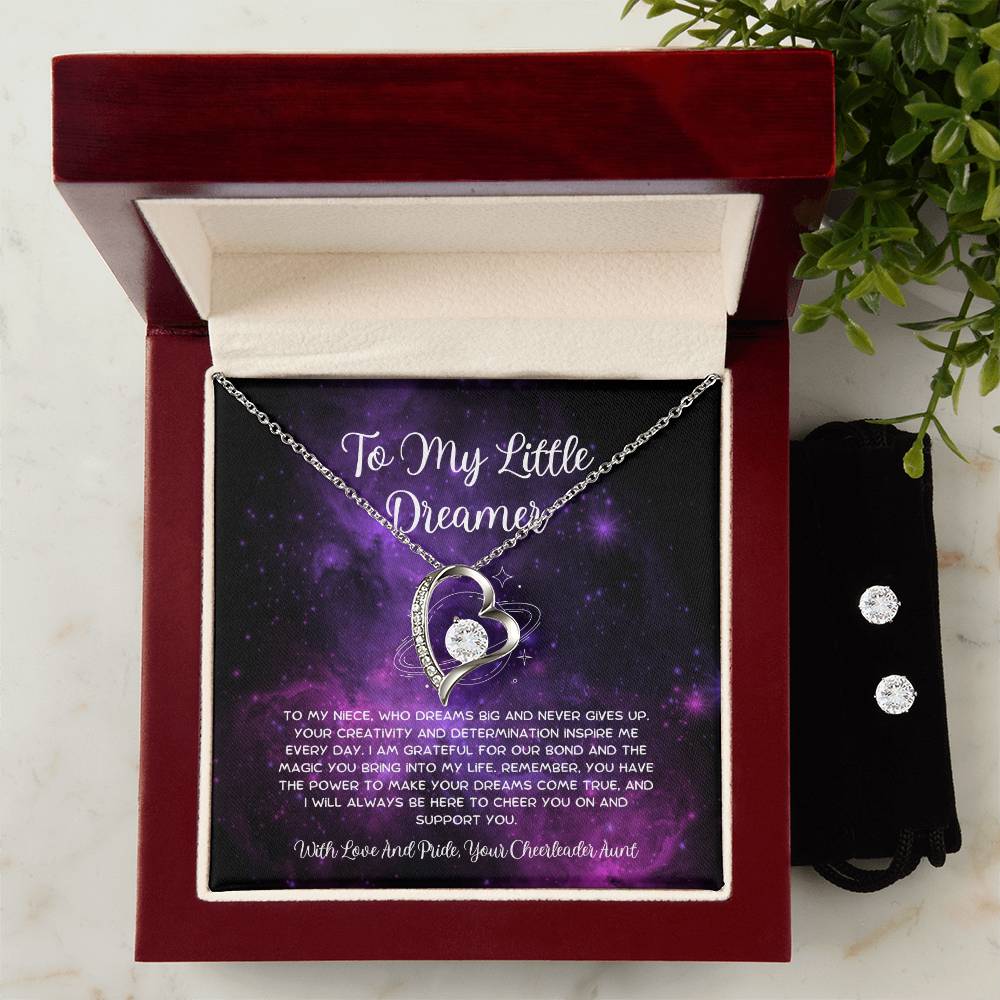To My Little Dreamer - From Aunt to Niece Forever Love Necklace With Earrings - SOUVMOUR
