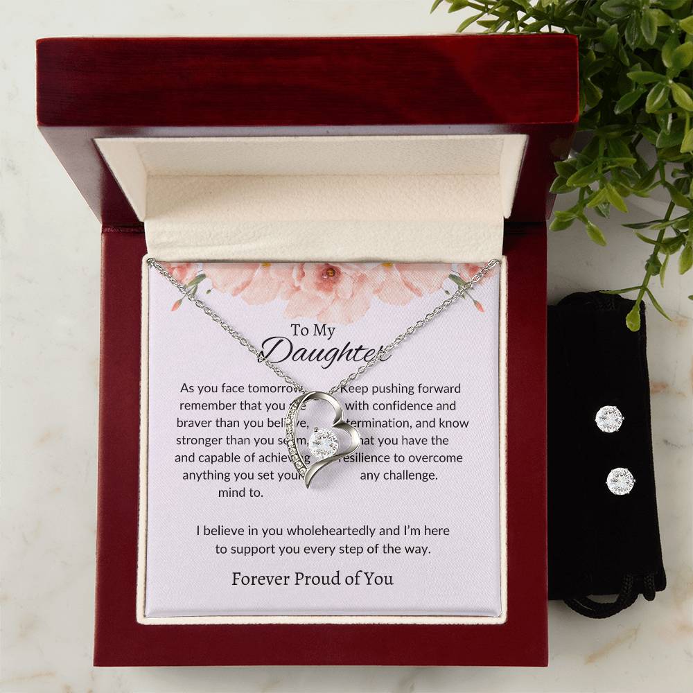 To My Daughter – Timeless Forever Love Necklace & Earrings Gift Bundle