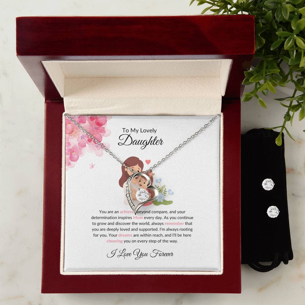 To My Beautiful Daughter | Classic Forever Love Necklace & Earrings Jewelry Bundle