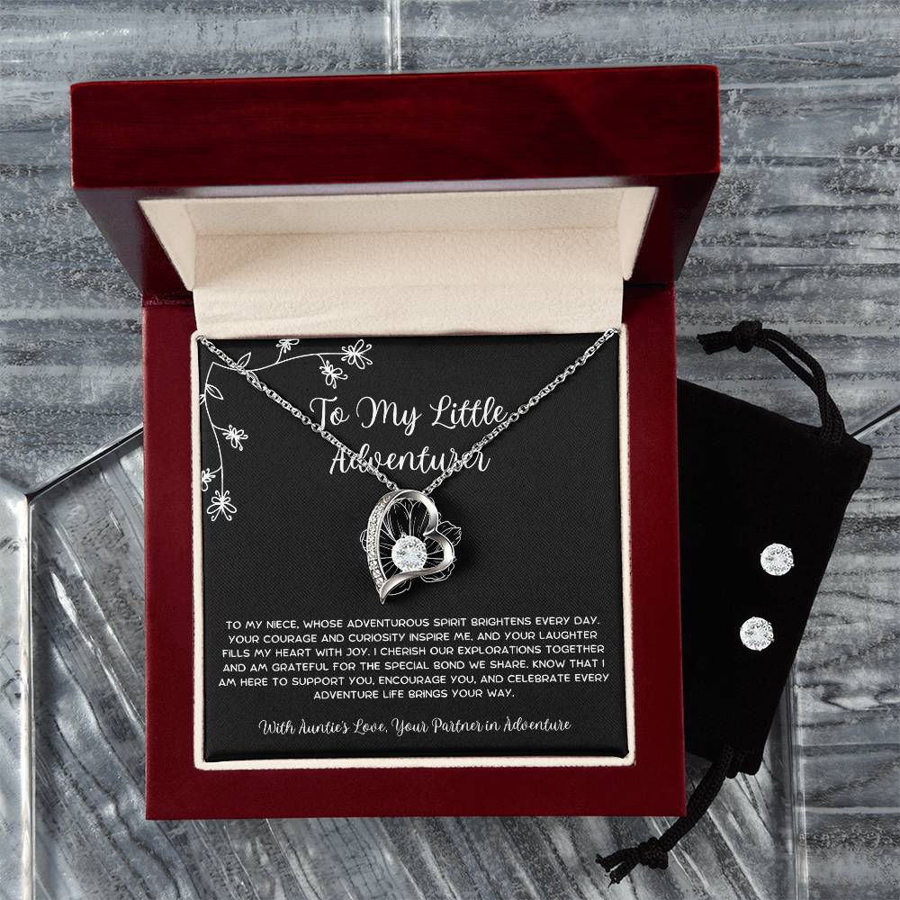 To My Little Adventurer - From Aunt to Niece Forever Love Necklace With Earrings - SOUVMOUR