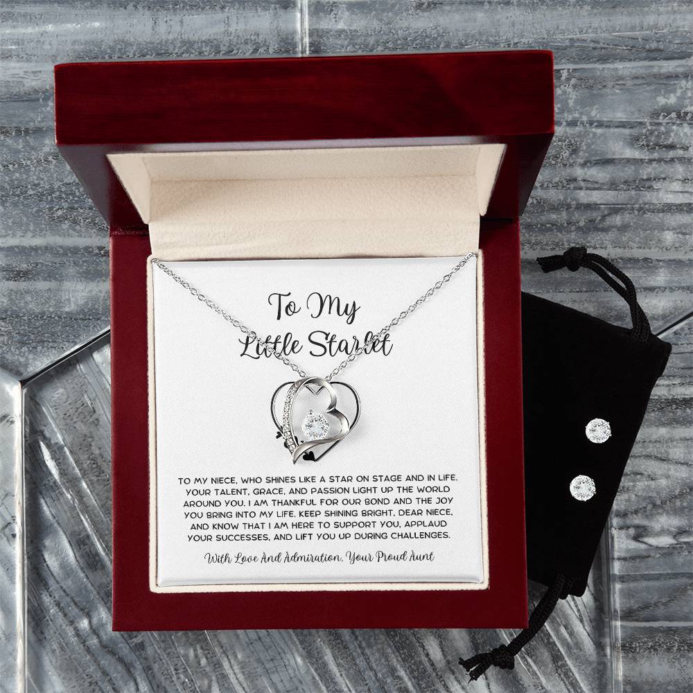 To My Little Starlet - From Aunt to Niece Forever Love Necklace With Earrings - SOUVMOUR