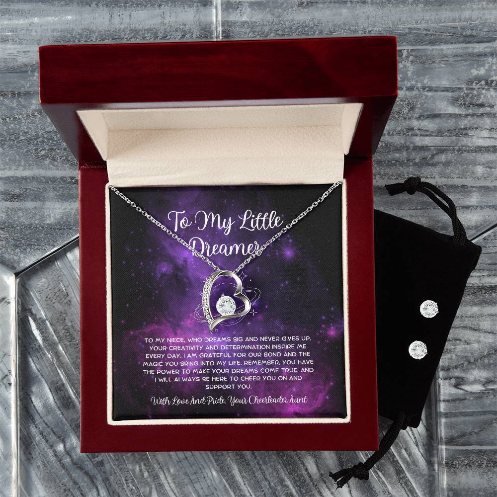 To My Little Dreamer - From Aunt to Niece Forever Love Necklace With Earrings - SOUVMOUR