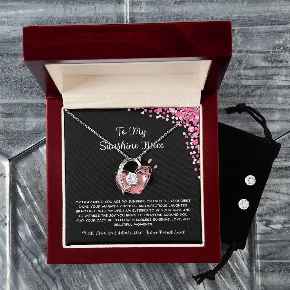 To My Sunshine Niece - From Aunt to Niece Forever Love Necklace With Earrings - SOUVMOUR