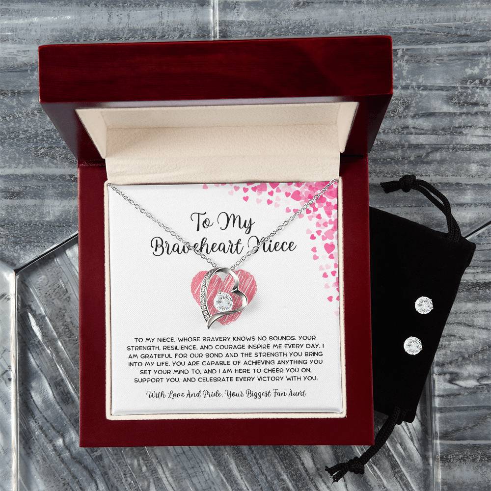 To My Braveheart Niece - From Aunt to Niece Forever Love Necklace With Earrings - SOUVMOUR