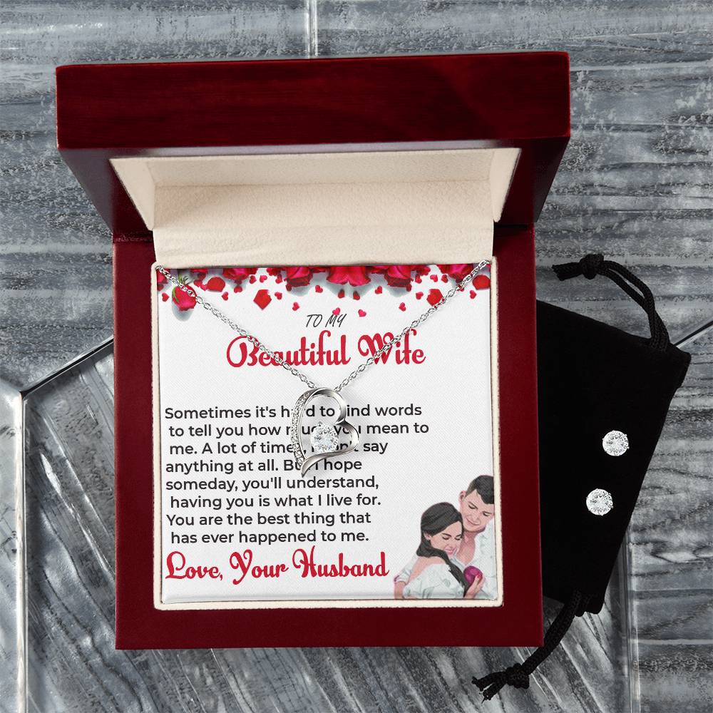 To My Beautiful Wife - Forever Love Necklace & Earring Set | Necklace For Wife For Soulmate