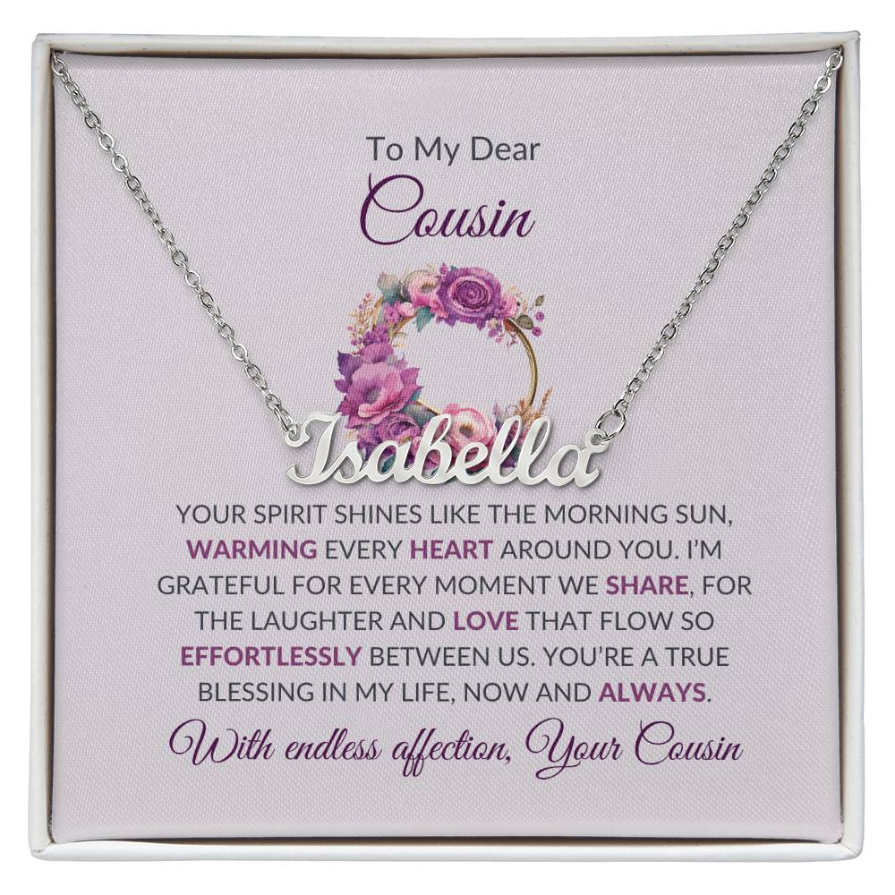 Custom Name Necklace | To My Dear Cousin - Flower Name Necklace | Cousin Friendship Necklace