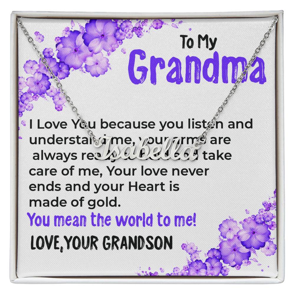 To My Grandma, My World | Custom Name Necklace Gift from Grandson | Gift for Grandma