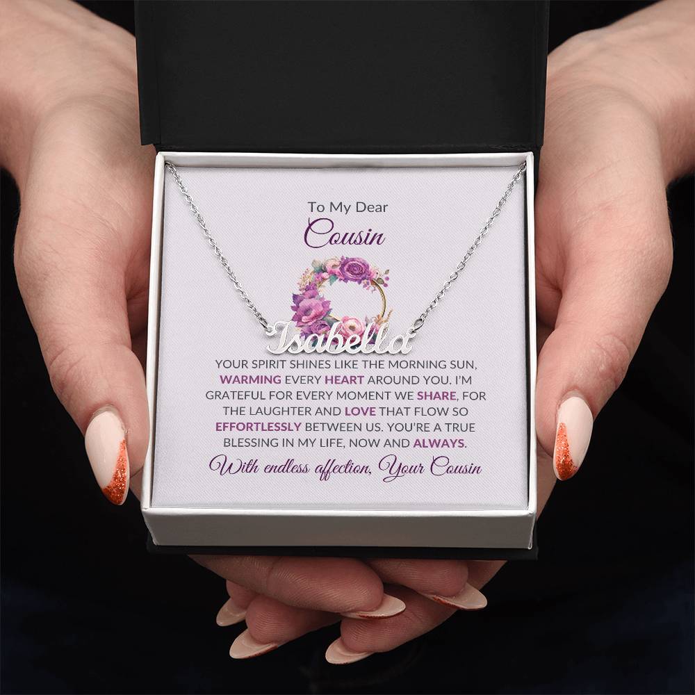 Custom Name Necklace | To My Dear Cousin - Flower Name Necklace | Cousin Friendship Necklace