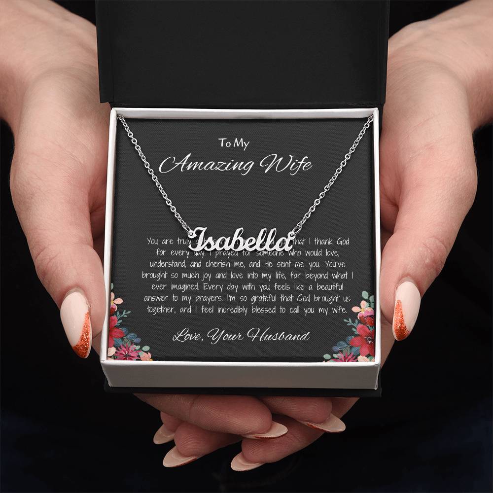 To My Amazing Wife - Custom Name Necklace with Personalized Message, A Unique Gift of Love