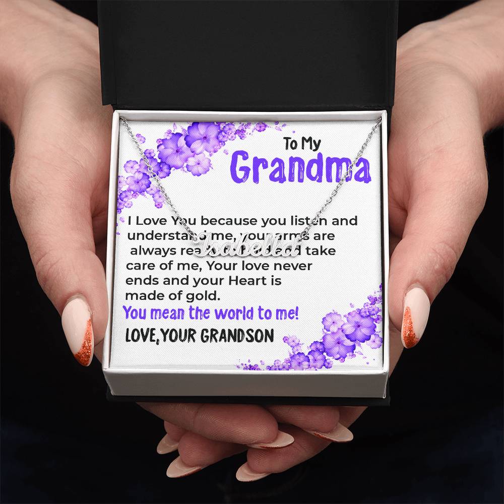 To My Grandma, My World | Custom Name Necklace Gift from Grandson | Gift for Grandma