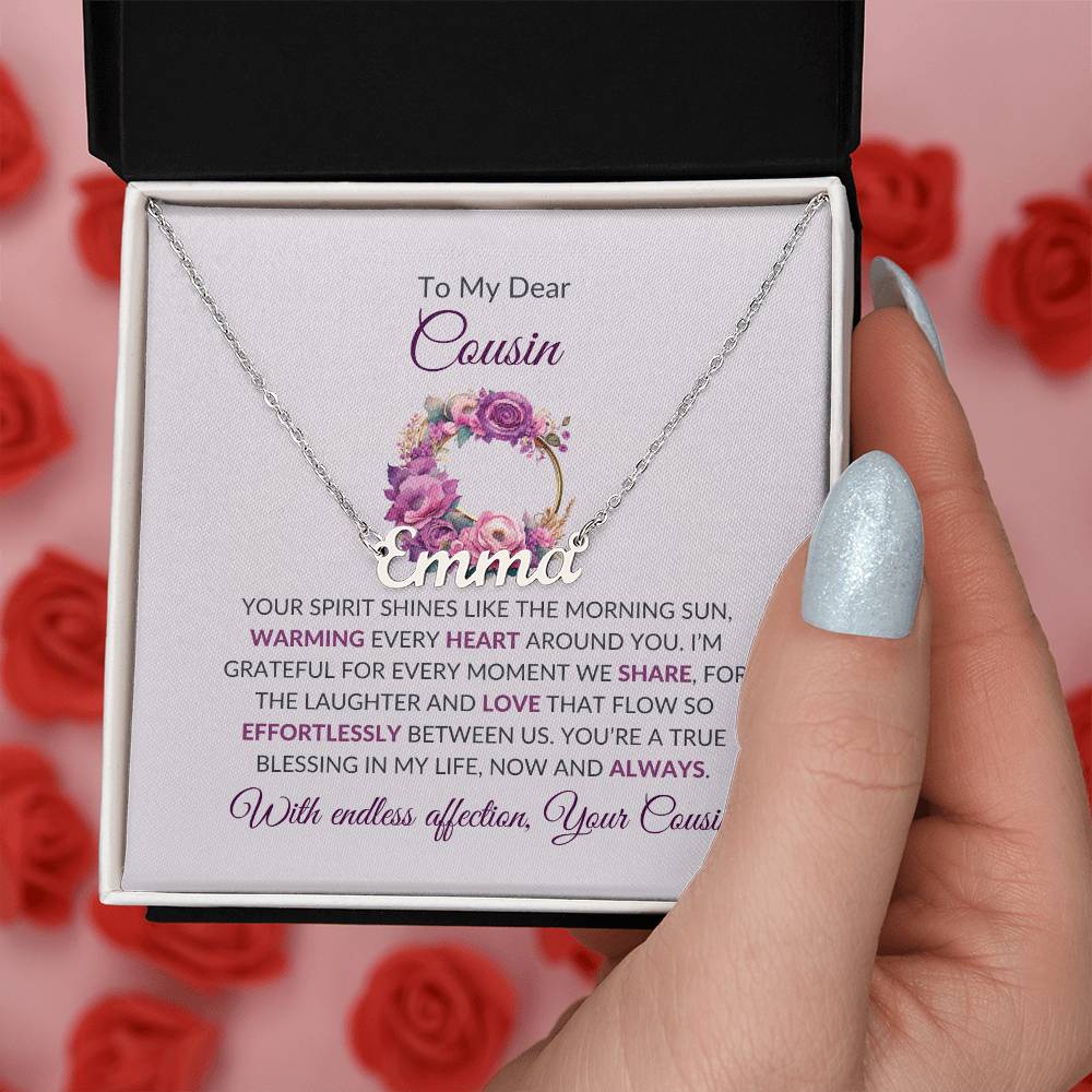 Custom Name Necklace | To My Dear Cousin - Flower Name Necklace | Cousin Friendship Necklace