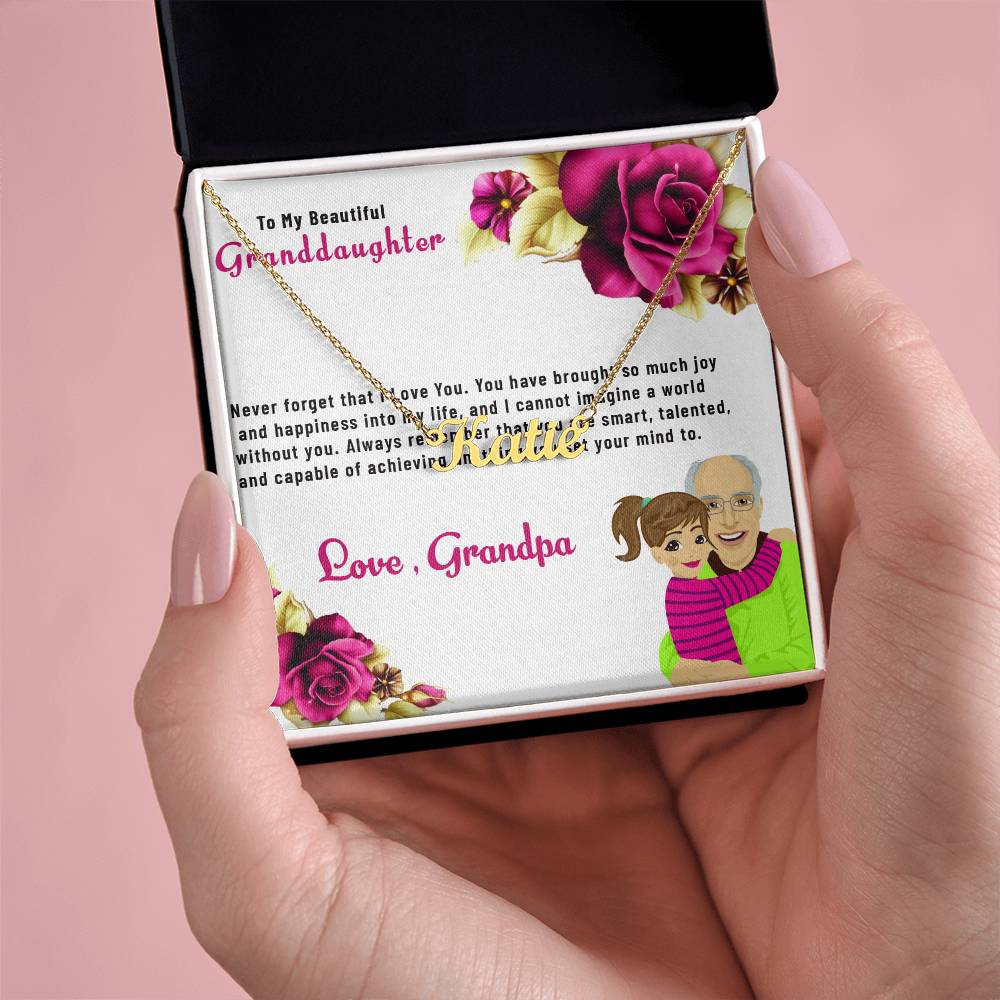 To My Beautiful Granddaughter Necklace | Custom Name with Heartfelt Message Necklace Gift from Grandpa