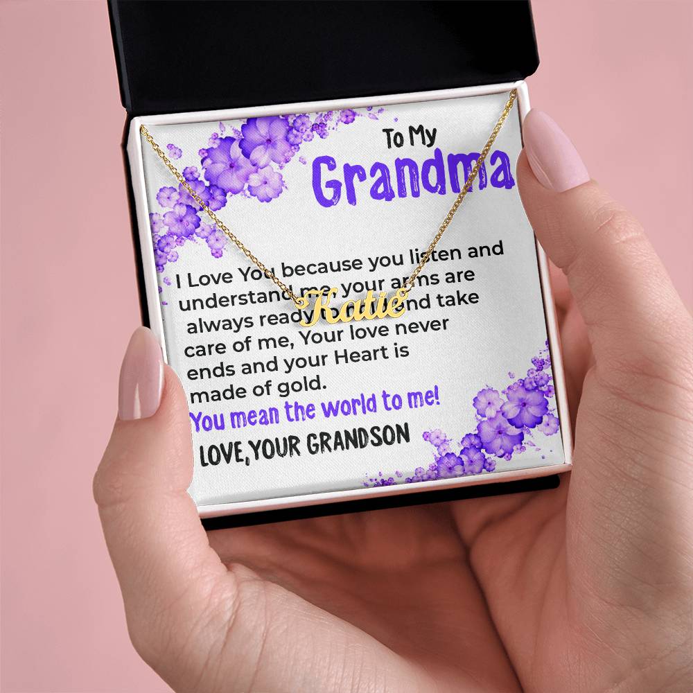 To My Grandma, My World | Custom Name Necklace Gift from Grandson | Gift for Grandma