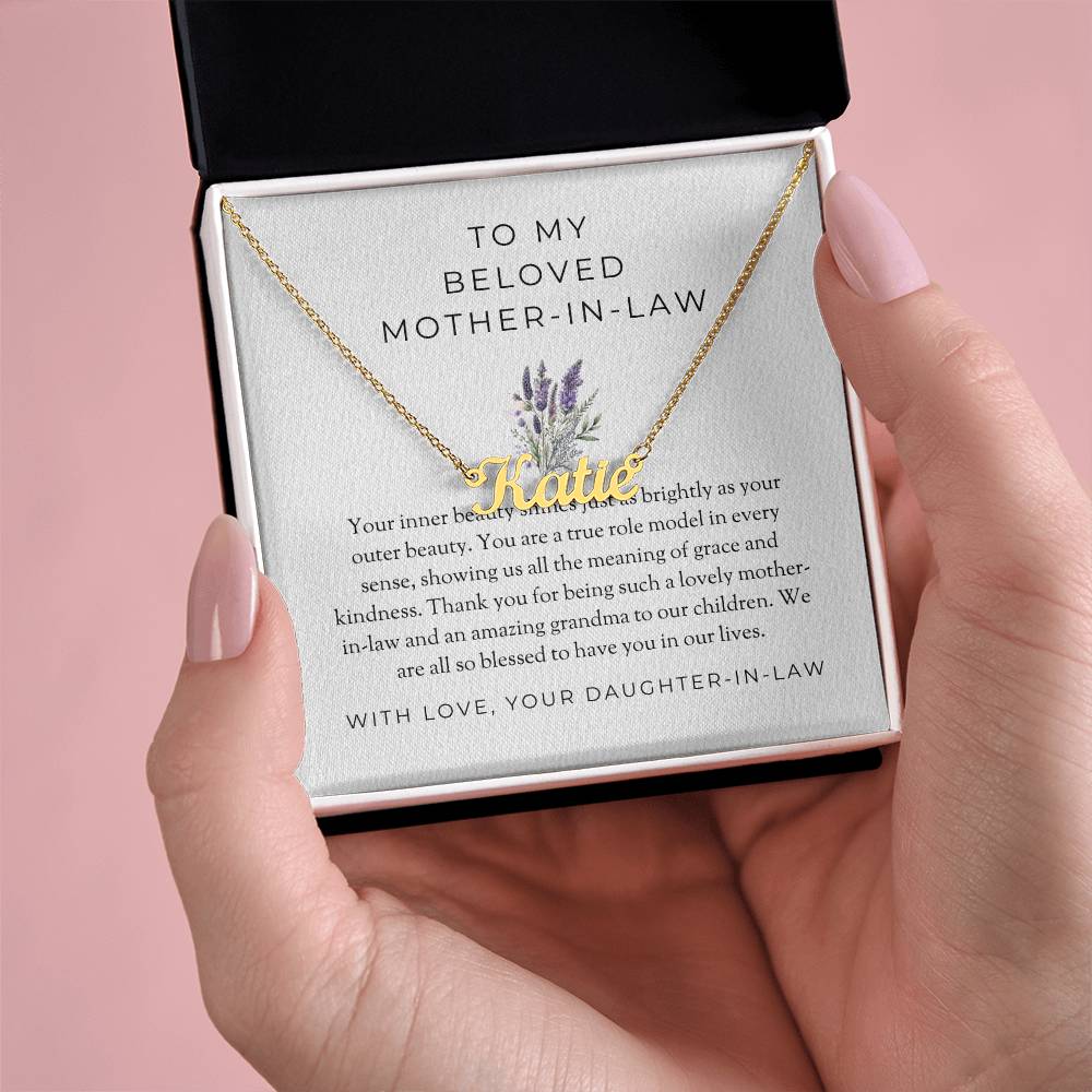 To My Wonderful Mother-in-Law | Personalized Custom Name Necklace with Heartfelt Message