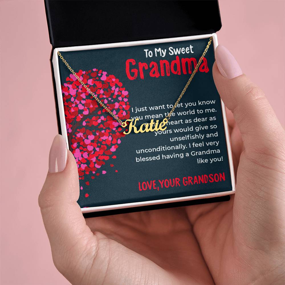 To My Sweet Grandma | Custom Name Necklace Gift from Grandson | Gift for Grandma