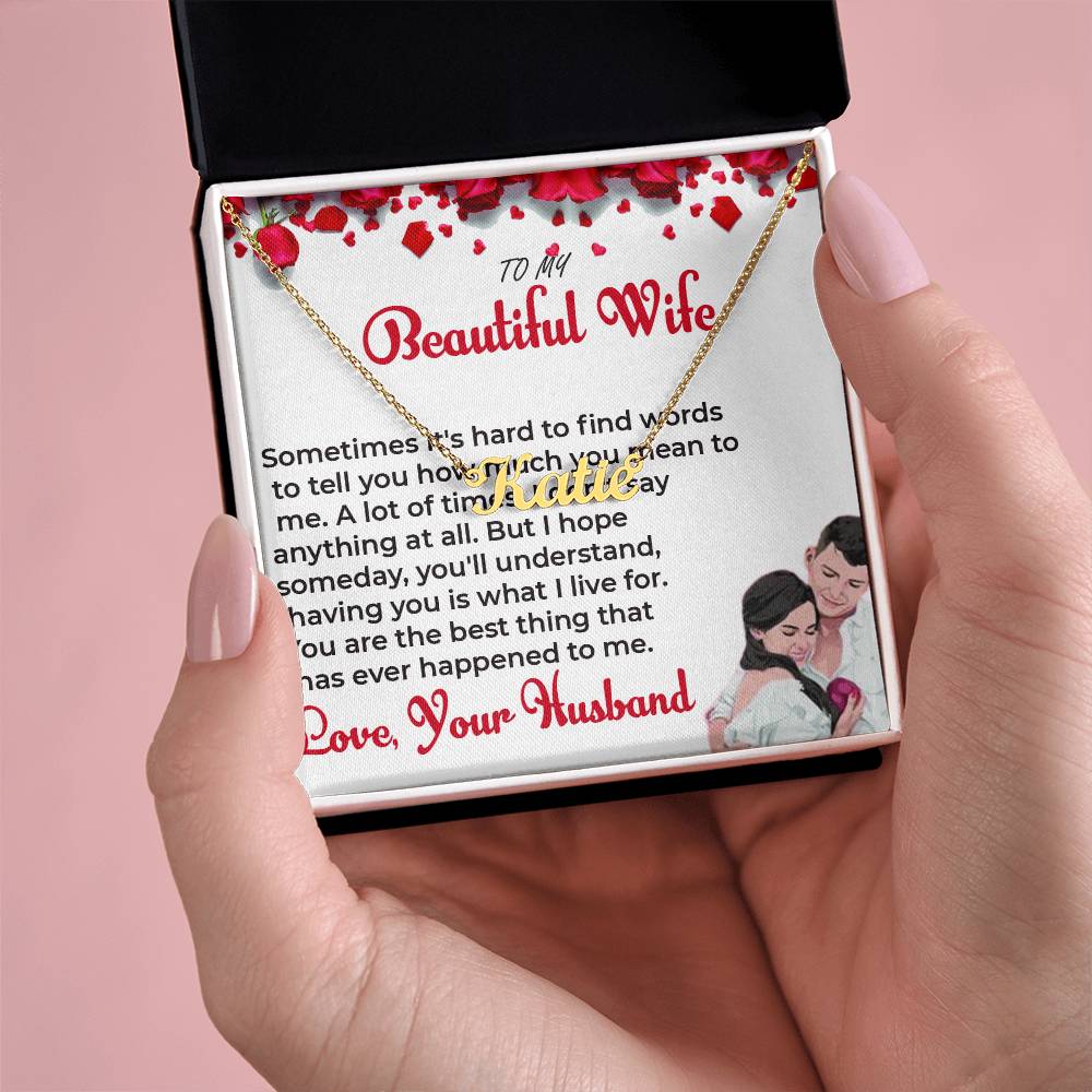 To My Beautiful Wife - Personalized Name Necklace with Special Message, A Heartfelt Gift For Wife