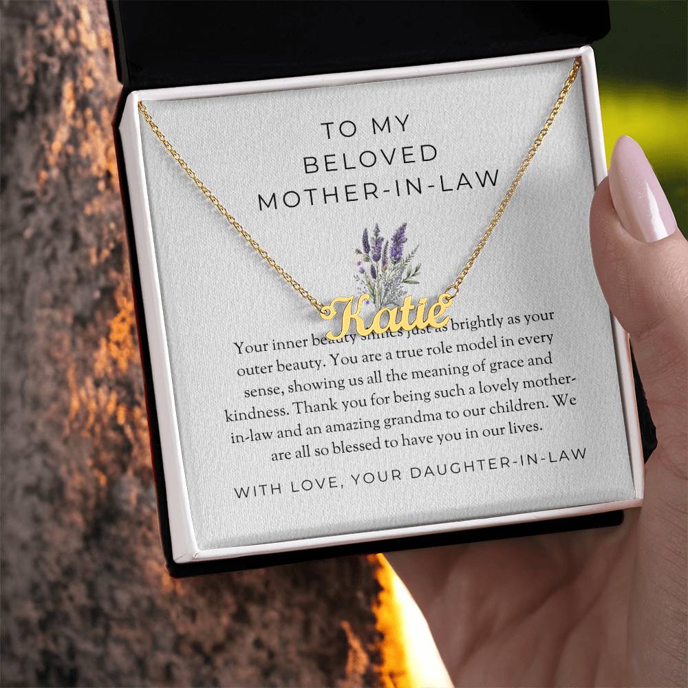 To My Wonderful Mother-in-Law | Personalized Custom Name Necklace with Heartfelt Message