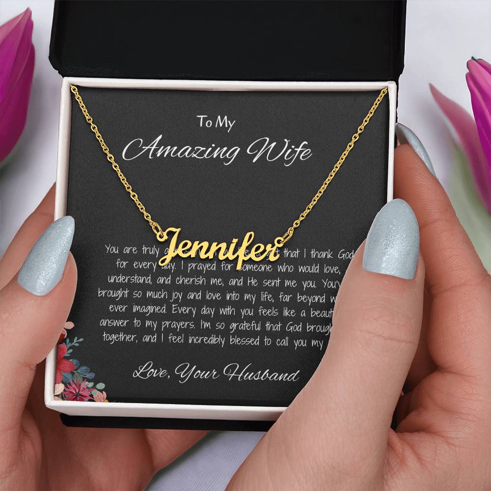 To My Amazing Wife - Custom Name Necklace with Personalized Message, A Unique Gift of Love