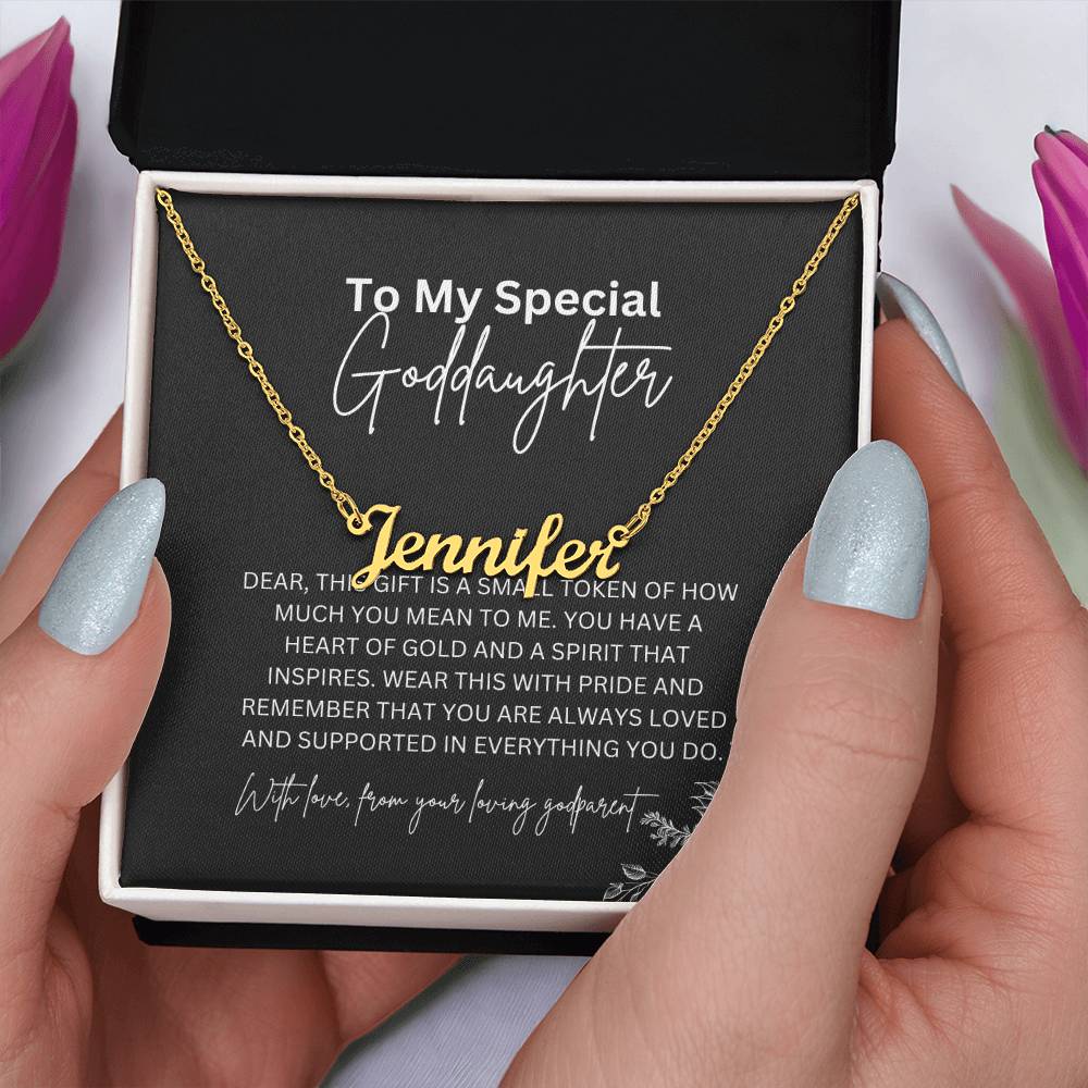 To My Special Goddaughter | Custom Name Necklace with Heartfelt Message Card