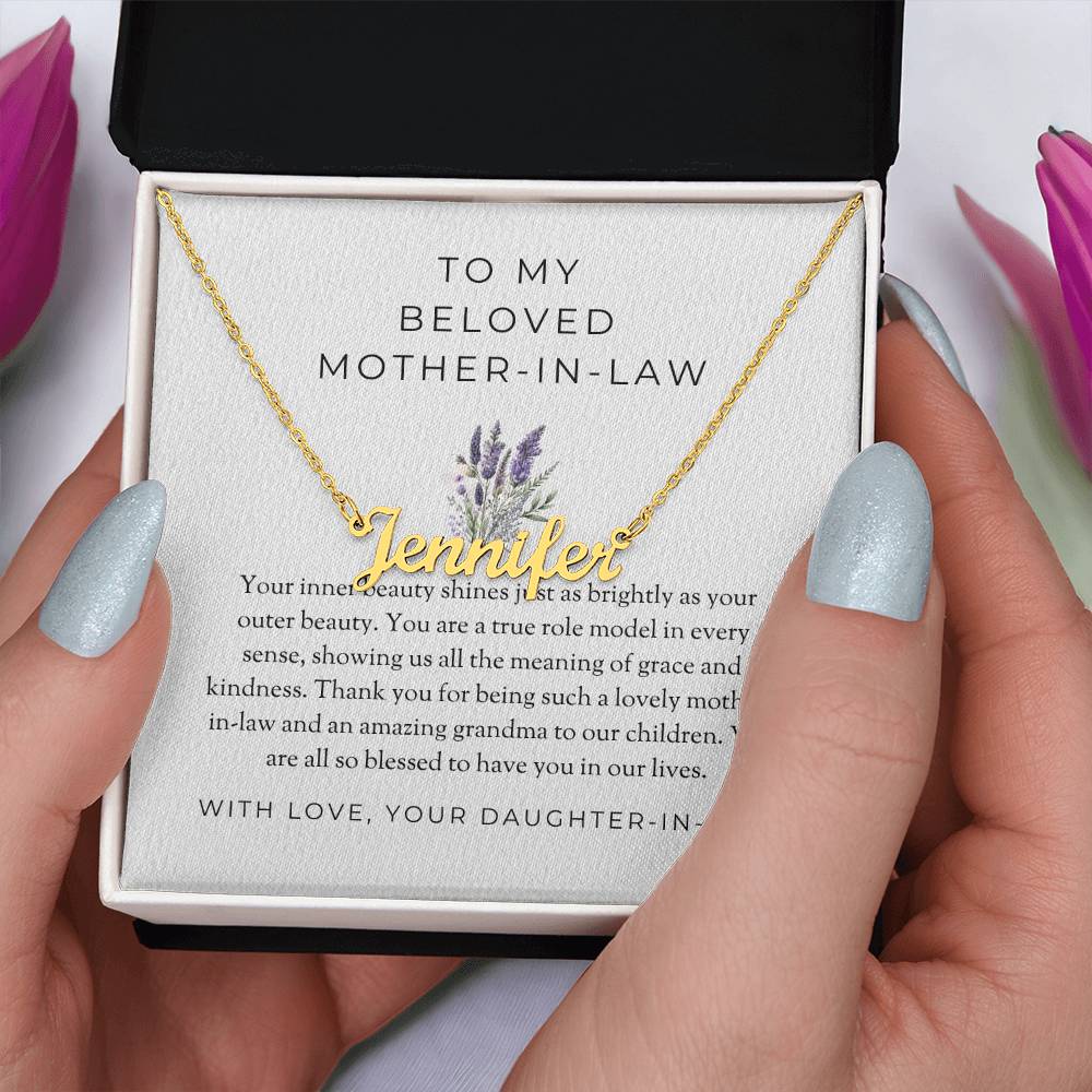 To My Wonderful Mother-in-Law | Personalized Custom Name Necklace with Heartfelt Message