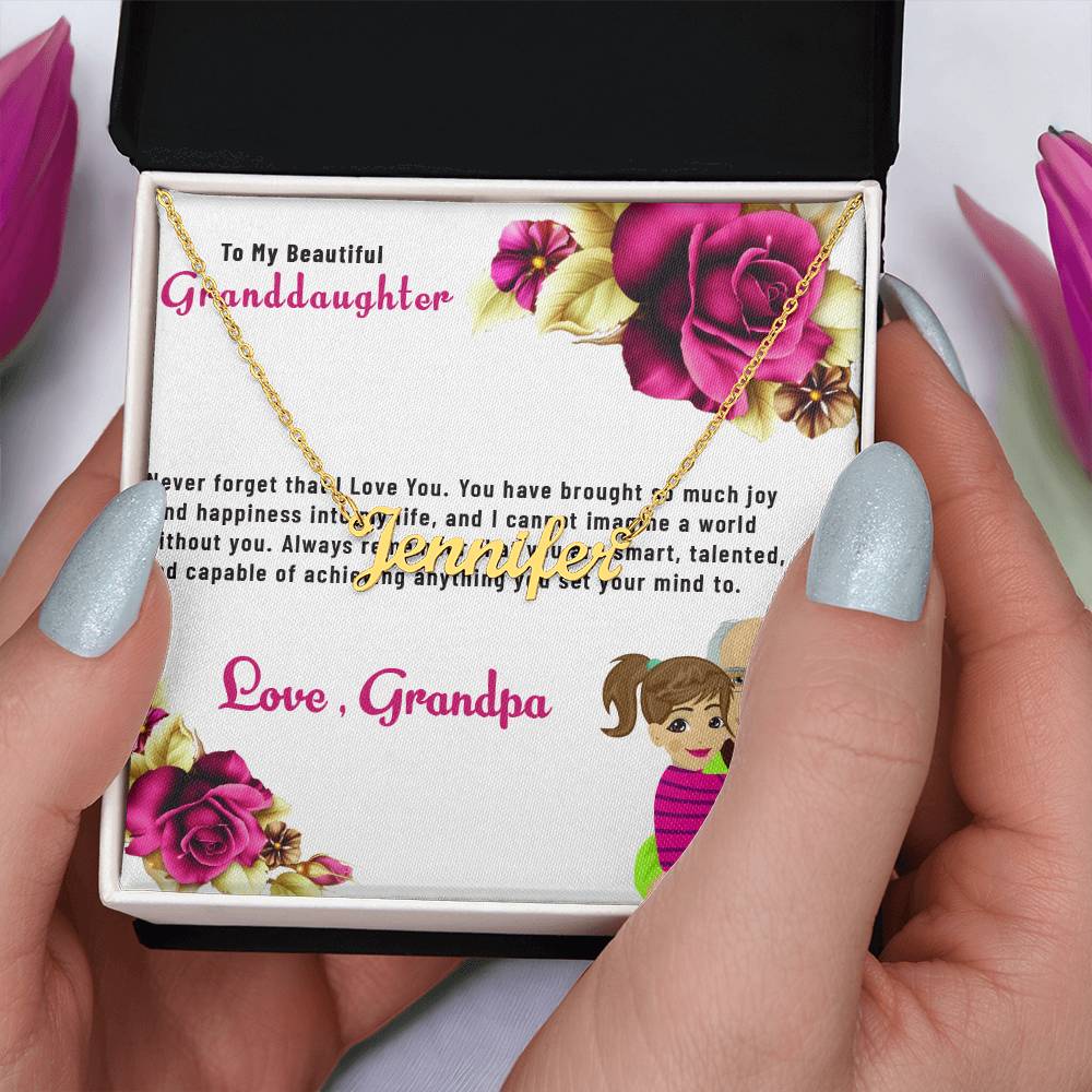 To My Beautiful Granddaughter Necklace | Custom Name with Heartfelt Message Necklace Gift from Grandpa