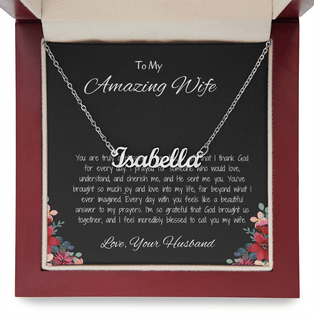 To My Amazing Wife - Custom Name Necklace with Personalized Message, A Unique Gift of Love
