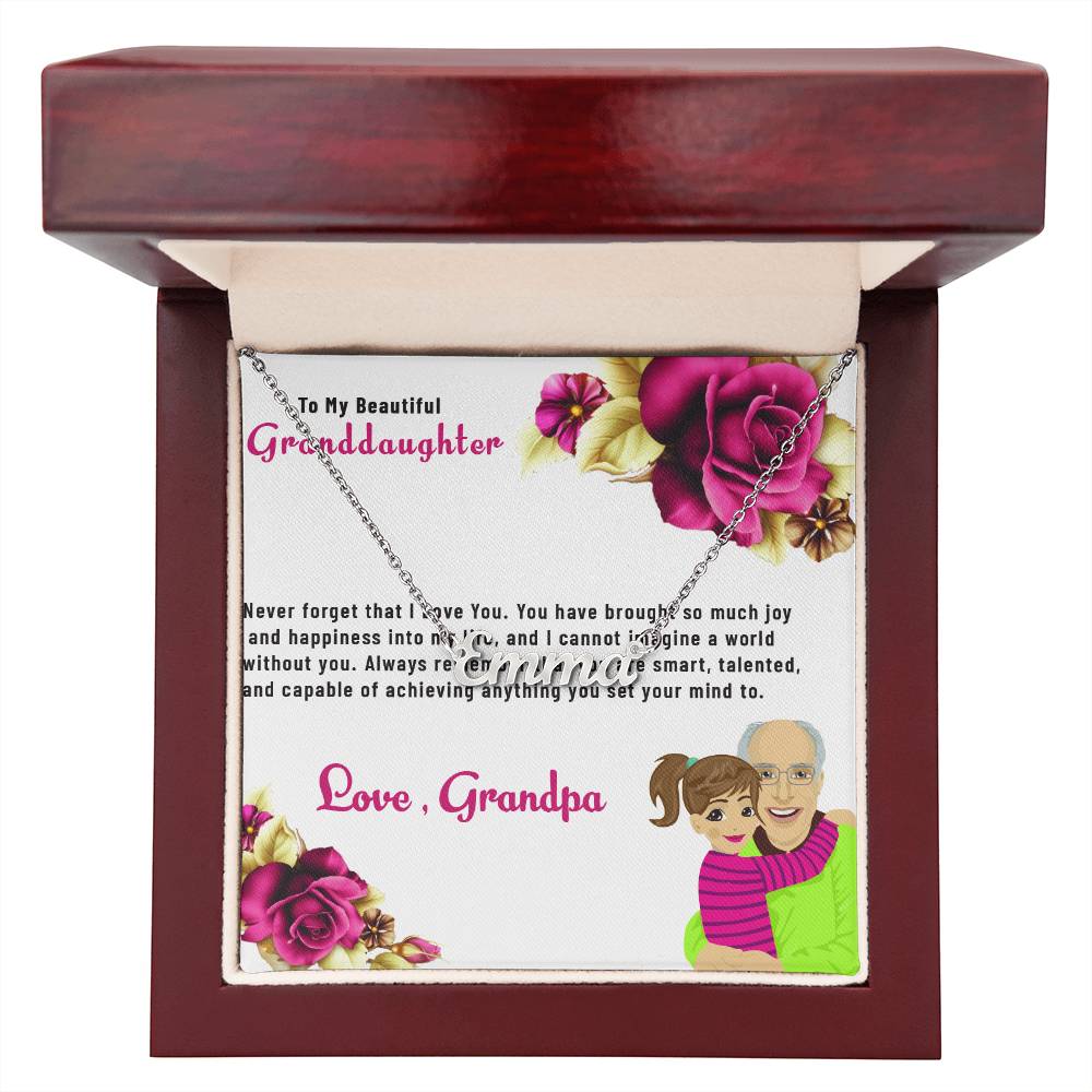 To My Beautiful Granddaughter Necklace | Custom Name with Heartfelt Message Necklace Gift from Grandpa