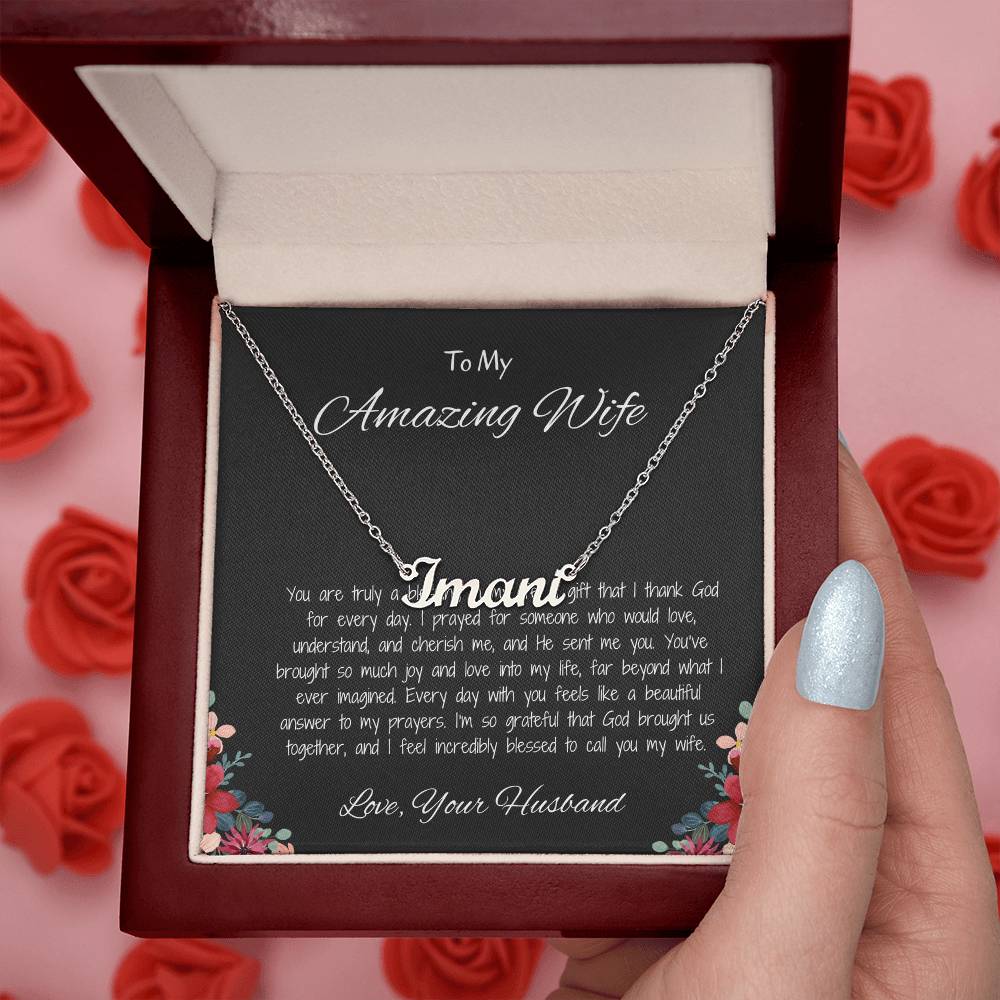 To My Amazing Wife - Custom Name Necklace with Personalized Message, A Unique Gift of Love