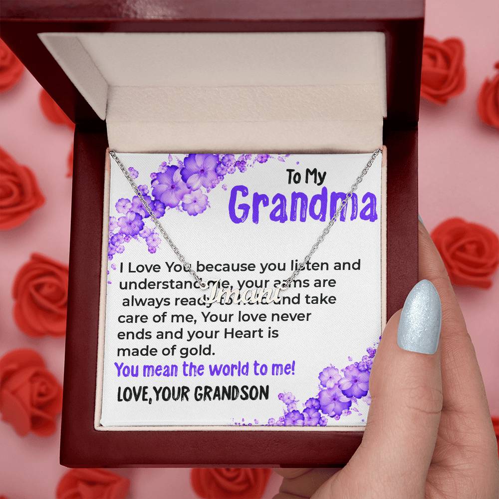 To My Grandma, My World | Custom Name Necklace Gift from Grandson | Gift for Grandma