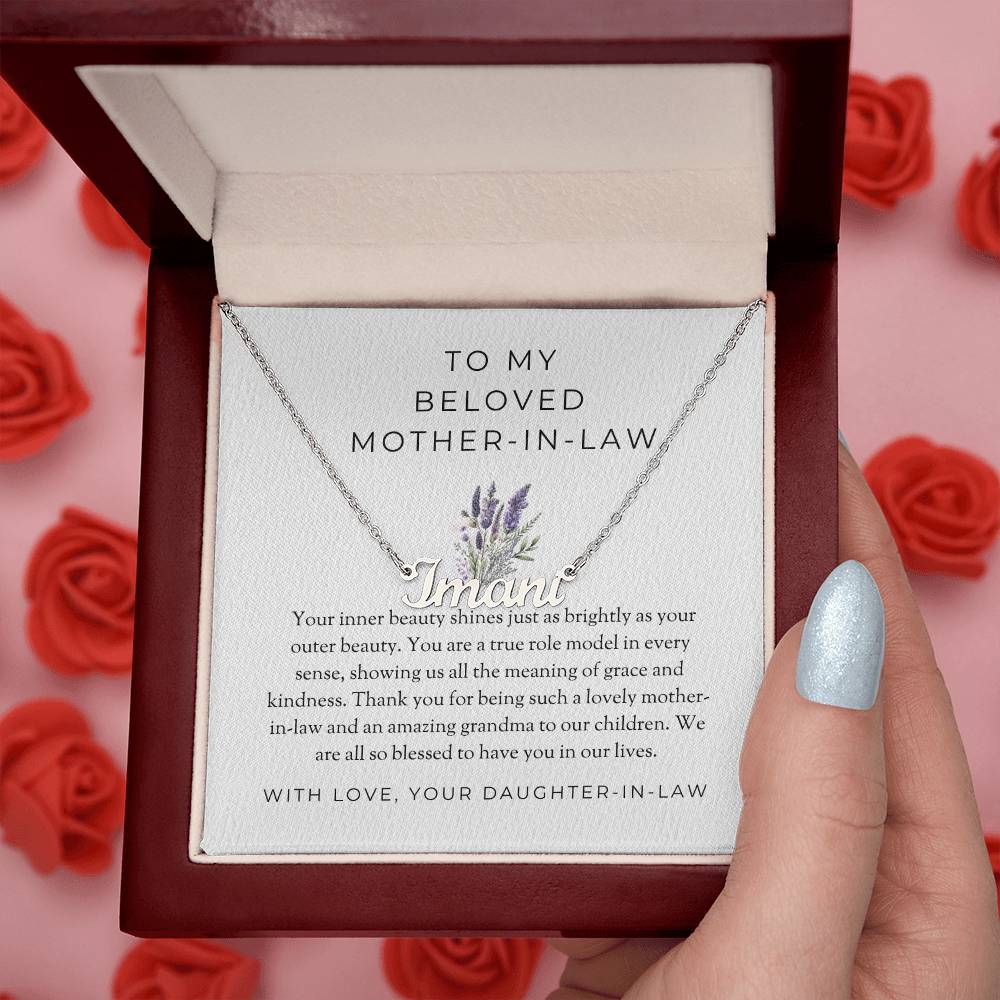 To My Wonderful Mother-in-Law | Personalized Custom Name Necklace with Heartfelt Message