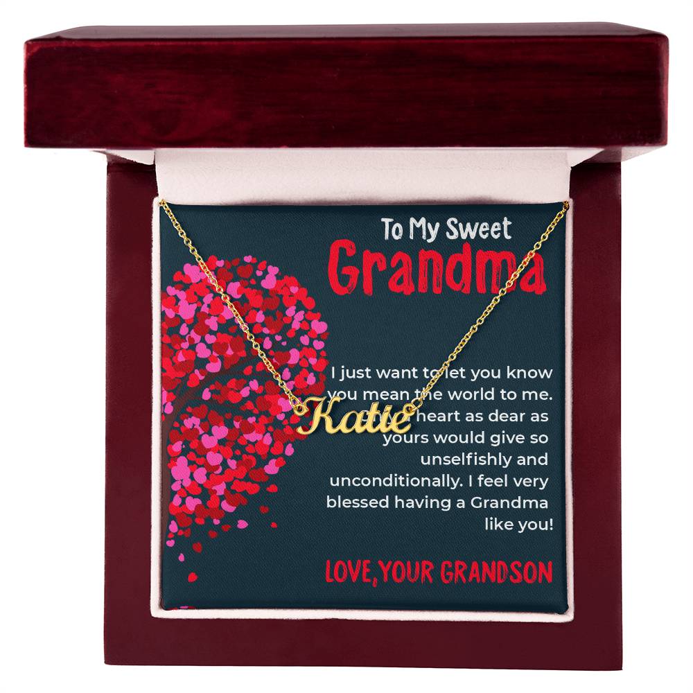 To My Sweet Grandma | Custom Name Necklace Gift from Grandson | Gift for Grandma