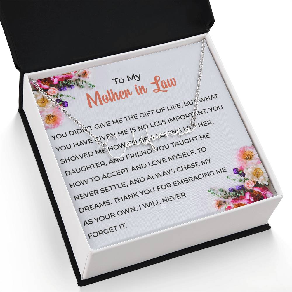 To My Cherished Mother-in-Law | Signature Style Personalized Name Necklace with Heartfelt Wishes