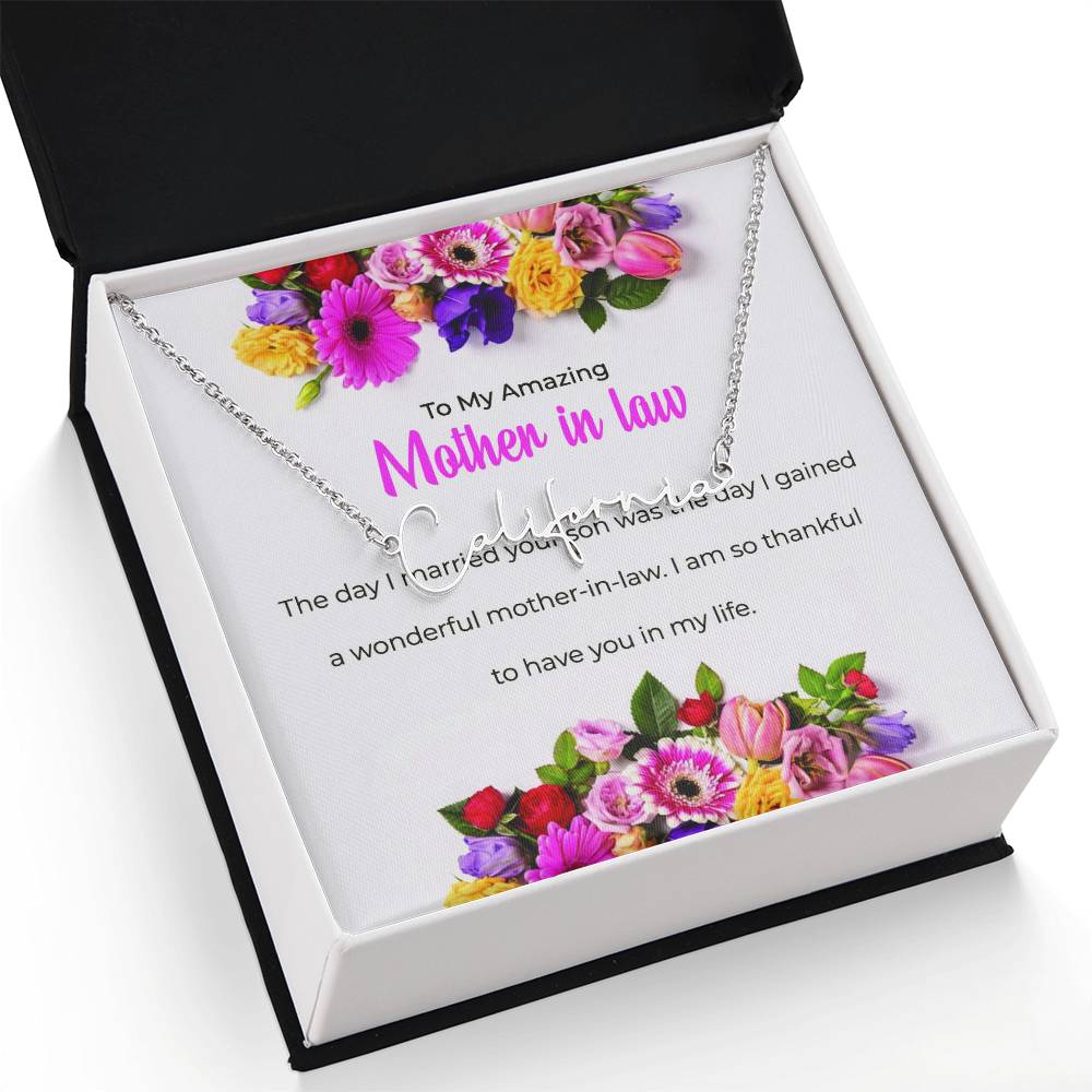 To My Amazing Mother-in-Law | Signature Style Personalized Name Necklace with Heartfelt Message
