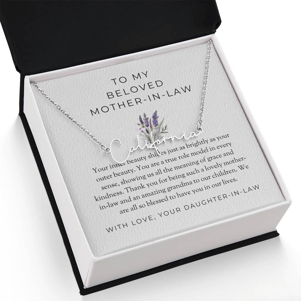 For My Beloved Mother-in-Law | Signature Style Custom Name Necklace to Treasure