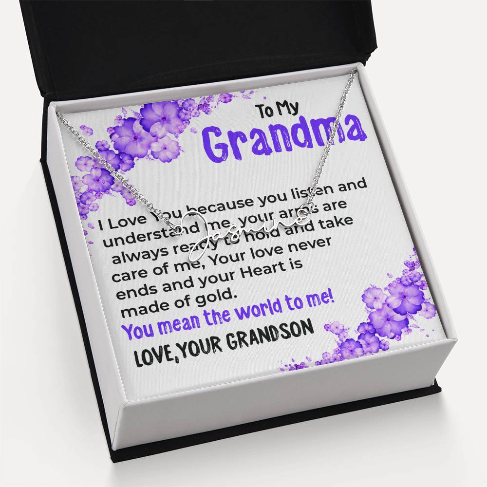 To My Grandma, My World | Signature Style Necklace Gift from Grandson | Gift for Grandma