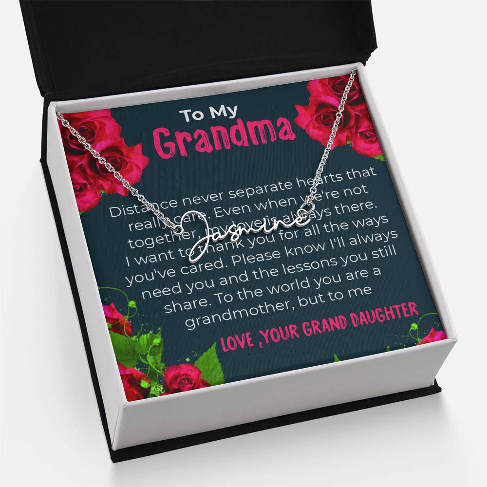 To My Grandma | Elegant Signature Style Necklace Gift from Granddaughter | Gift for Grandma