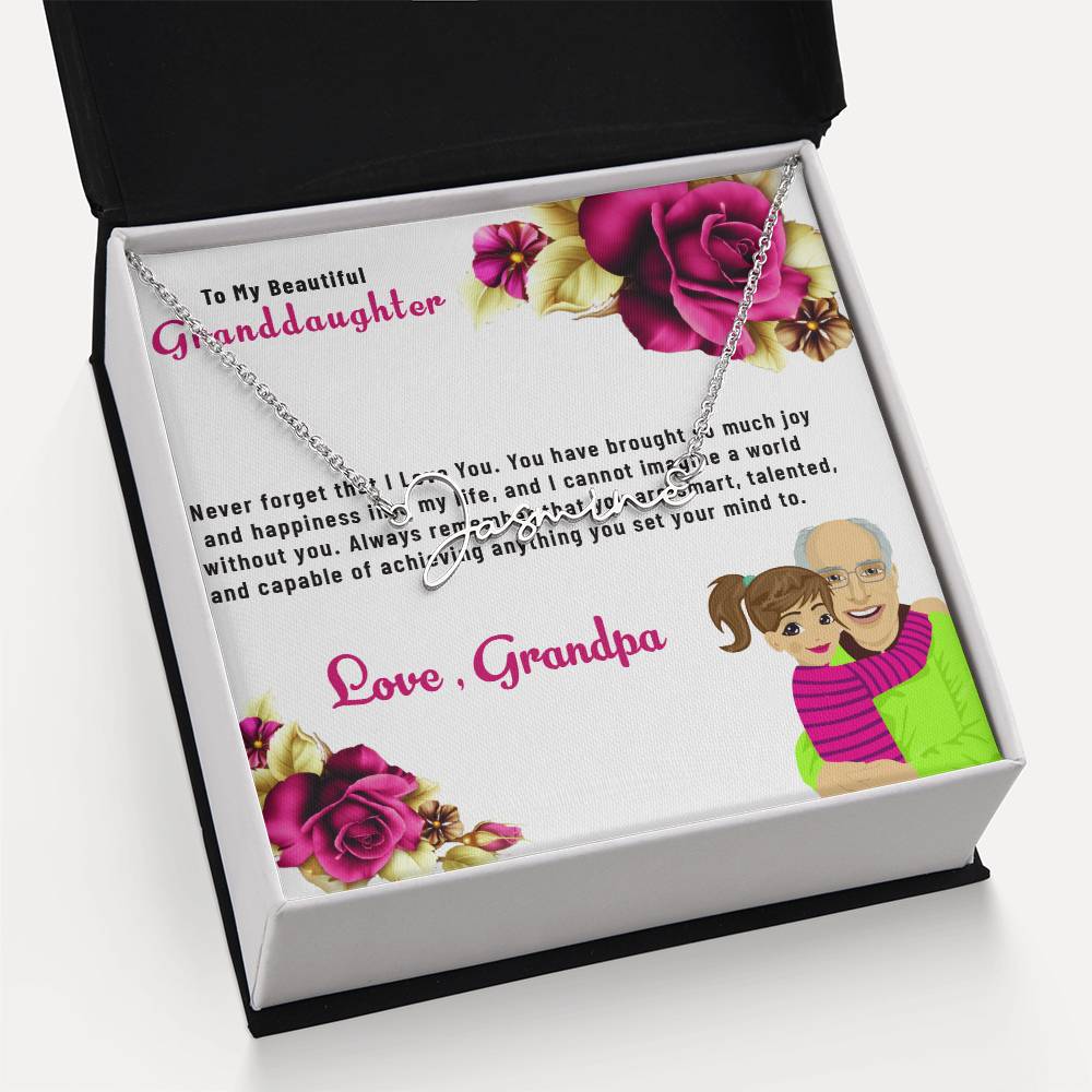 To My Beautiful Granddaughter Necklace | Signature Style Custom Name Necklace Gift from Grandpa