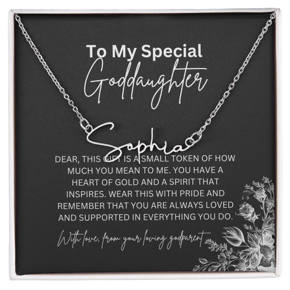 To My Special Goddaughter | Elegant Signature Name Necklace with a Heartfelt Message Card