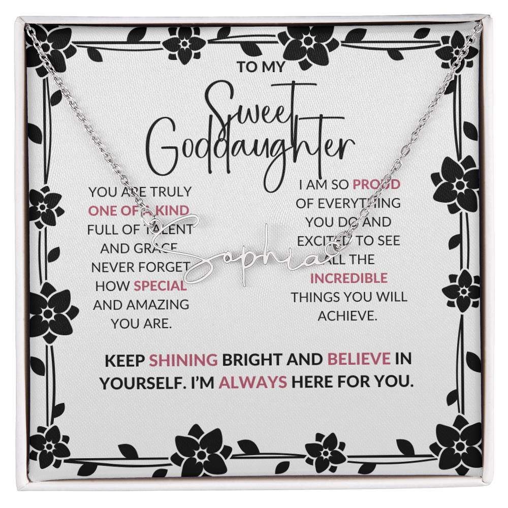 To My Sweet Goddaughter | Signature Style Custom Name Necklace with a Loving Message