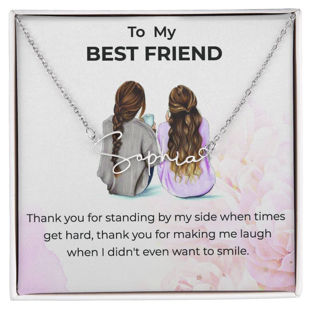 Signature Style Custom Name Necklace | To My Bestie Thank You - Personalized Necklace | Friendship Gift