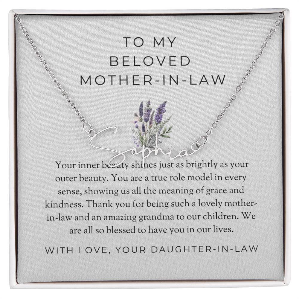 For My Beloved Mother-in-Law | Signature Style Custom Name Necklace to Treasure